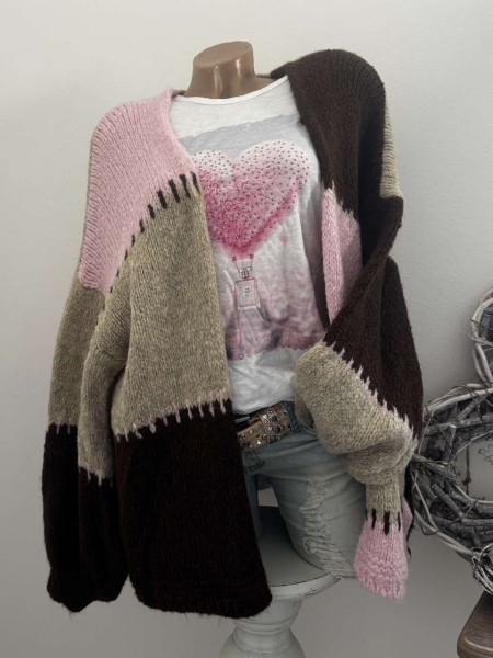 Cardigan Strickjacke Oversized Made in Italy 38-44 Ärmel überschnitten rosa/beige/braun