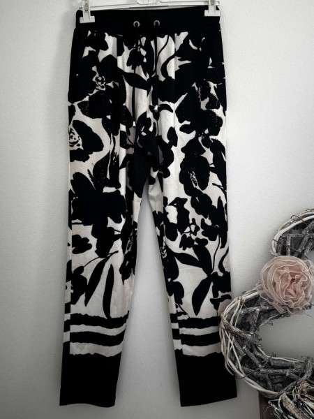 Hose MISSY M 38 Joggpants schwarz/weiss Glitzernieten Neu