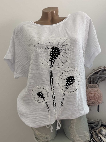 Oversize Shirt NEU weiss Print kleine Nieten 38-44 Made in Italy