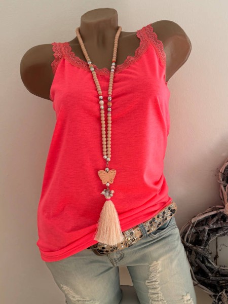 Top Trägertop Spitzenborde NEU neon pink 36-40 Made in Italy