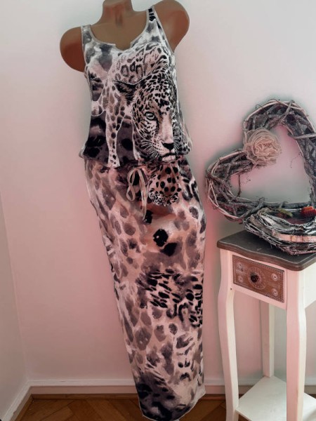MISSY M 38 Maxikleid Kleid Tiger Animal Muster Tunnelzug bunt tiefe Taille Neu
