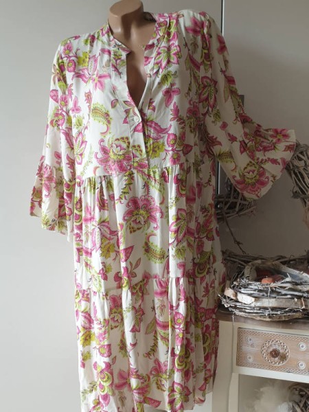Kleid Tunikakleid Tunika Sommerkleid Hängerchen Dress Made in Italy weiss purpurrosa limone 38-42