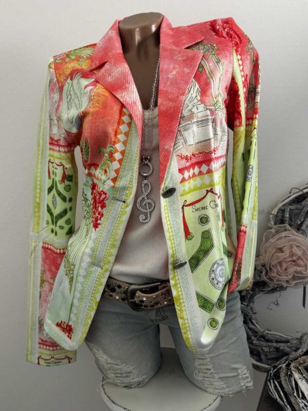 Jackett MISSY Blazer XL 42 Glitzer Steinchen Antiker Print gemustert Neu Strass Nieten