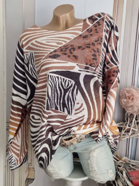 Feinstrick Tunika Longsleeve wild gemustert Glitzer Nieten 40-44 Lurexsaum Made in Italy