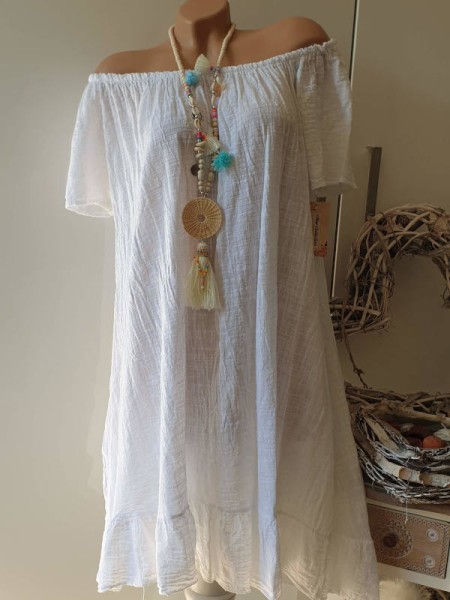 Long Tunika Kleid mit Kette weiss Made in Italy Onesize 36-42 Carmenkleid