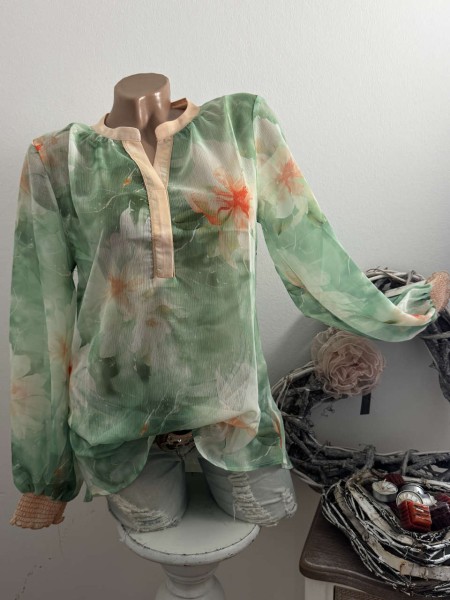 MISSY Tunika Neu L 40 Bluse V-Neck mint peach Langarmbluse Neue Kollektion