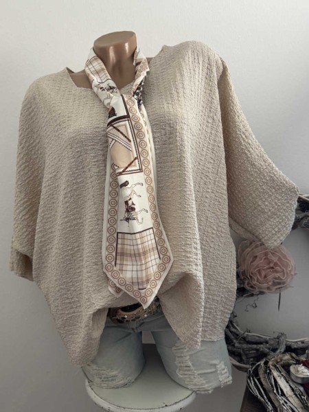 2tlg Tunika Bluse mit Tuch Schal Viskose sand beige NEU Italy 40-44