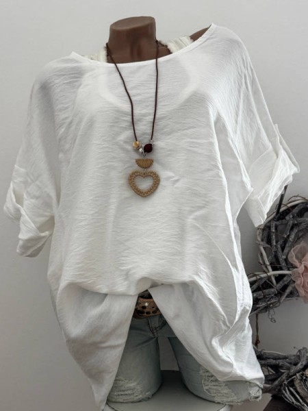 2tlg Tunika Bluse Turn up Ärmel Longsleeve weiss NEU Made in Italy 40-44