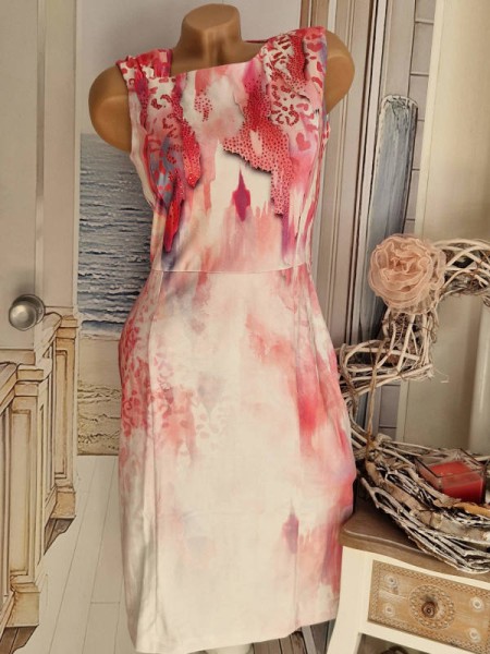 Etuikleid L 40 MISSY Stretchkleid Kleid NEU pink rosa gemustert Gitter Print Glitzer Steinchen