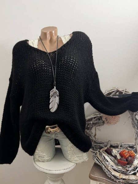 schwarz Pullover Made in Italy Grobstrickpulli 38-44 Pulli Neu Grobstrickpulli