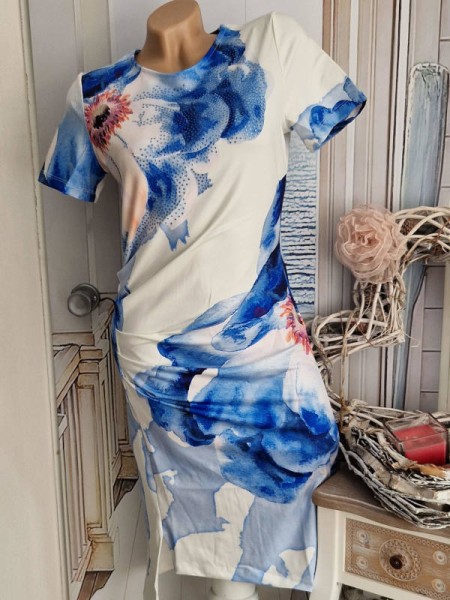 MISSY Etuikleid Kurzarmkleid XL 42 neues Modell Neu Aquarell blau weiss bunt Glitzer