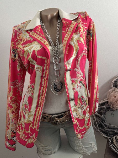 MISSY M 38 Jackett Blazer weiss pink Ornamente Glitzer Steinchen Neu