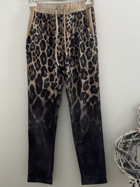 Joggpants Hose MISSY L 40 Leo taupe schwarz Glitzernieten Neu