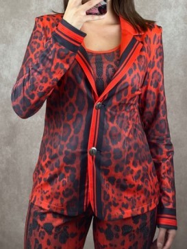 Blazer MISSY M 38 Kurzblazer Leo Animal rot/schwarz Glitzer Nieten Neu