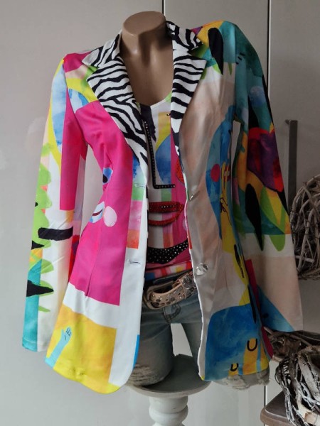 Blazer Longblazer MISSY S 36 2 Knopf Jackett bunt LOVE Glitzer Steinchen