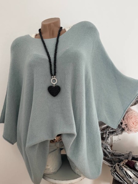 Kurzarm Oversized Pullover aqua Feinstrick Tunika 38-44 Pulli Made in Italy NEU