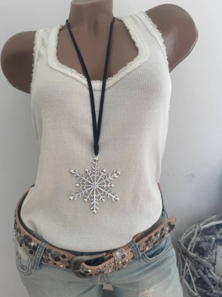 lange Halskette Kette SCHNEEFLOCKE Anhänger silber/schwarz Schmuck Kette