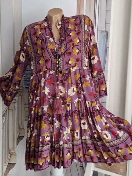 Kleid Tunikakleid Tunika Hängerchen Dress 38-42 Made in Italy lila gemustert