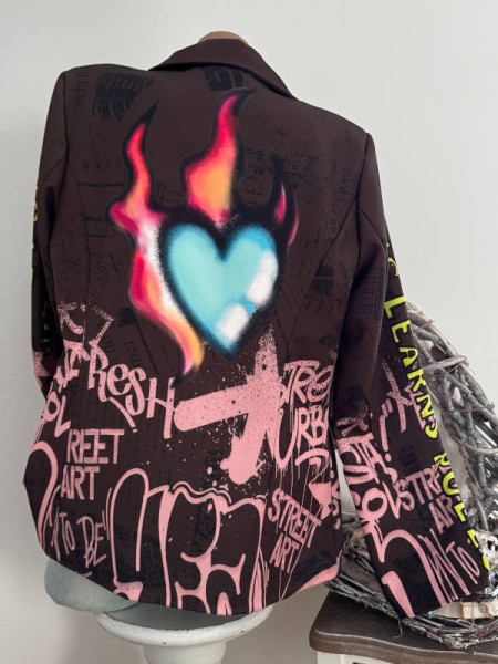 Ausgefallener Blazer Made in Italy 38-42 1-Knopf Verschluss Graffitti Print bunt NEU