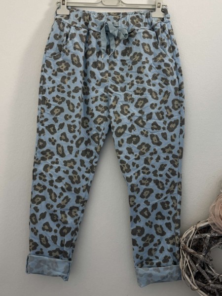 Joggpants Hose Made in Italy Leo/hellblau stretchig Chino Baggy Onesize 36-40