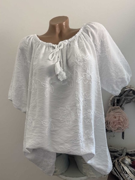 Carmen Tunika Bluse weiss Viskose Made in Italy luftig leicht 40-44