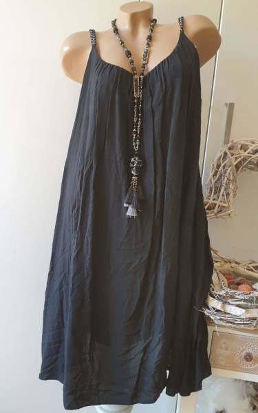 Trägerkleid Flechtträger schwarz Hängerchen Made in Italy Tunika Kleid Onesize 34-44 2-lagig