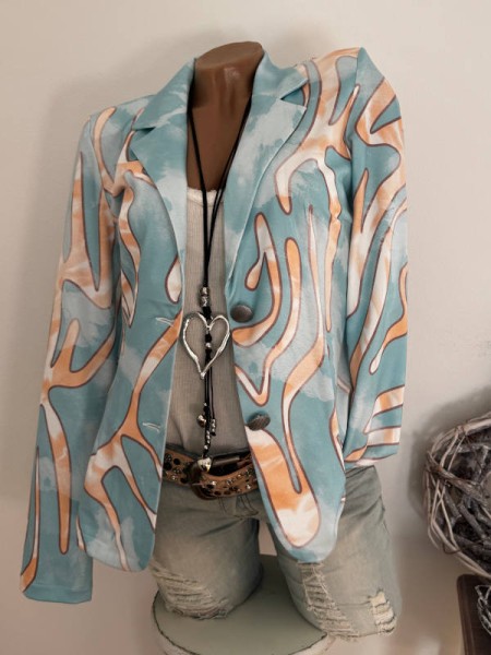 XXL 44 Blazer MISSY Kurzblazer hellblau gemustert Glitzernieten Neu