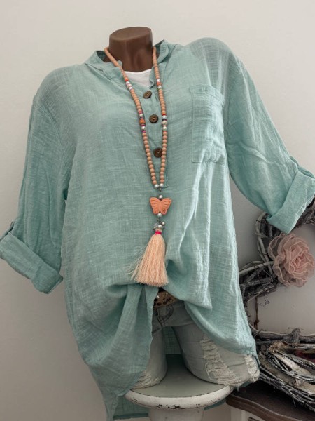 mint Made in Italy Tunika Bluse Hemdbluse 38-44 Musselin Leinenoptik