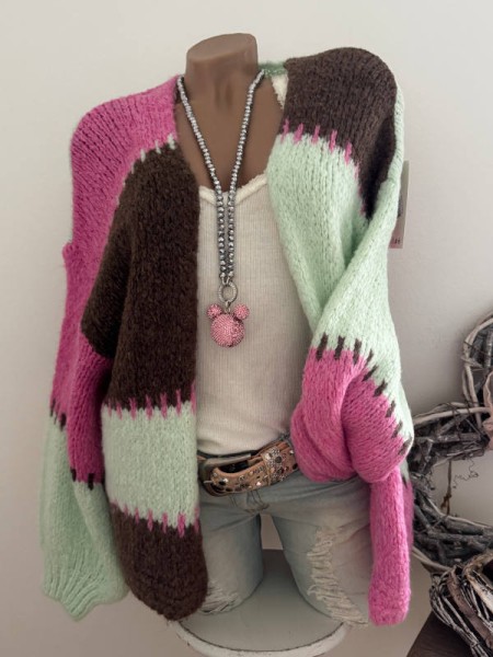 Cardigan Strickjacke Oversized Made in Italy 38-44 Ärmel überschnitten schoko mint pink