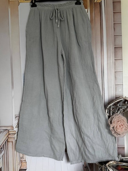 Hose hellgrau 38-46 Marlene Palazzo NEU Italy Musselin Baumwolle NEU Italy