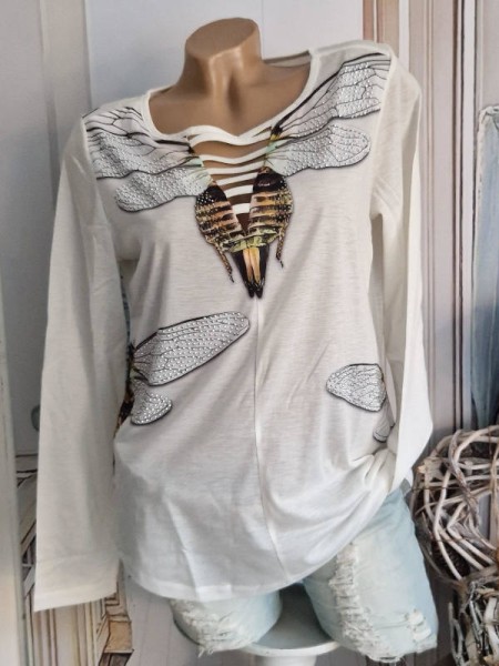 Tunika Langsarmshirt Shirt M 38 MISSY weiss gemustert Neu Glitzer