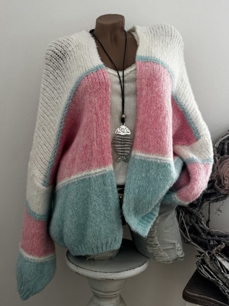 Cardigan Strickjacke Oversized Made in Italy 40-44 Ärmel überschnitten weiss rosa himmelblau