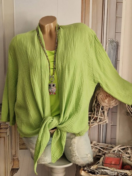 kurze Jacke Cardigan Musselin Baumwolle 40 42 44 apfel grün NEU Italy Mode