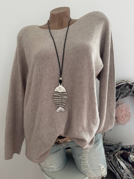 Flausch Pullover Pulli schlamm 38-42 Neu Tunika Made in Italy