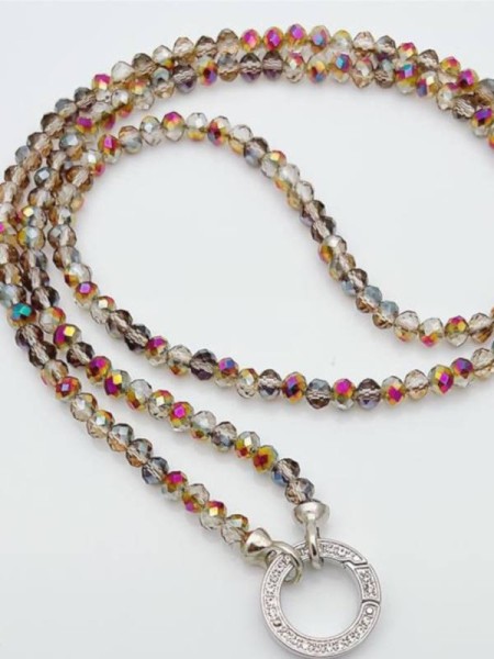 lang (40cm) VARIO Kristallperlen Kette Halskette MULTICOLOUR Ring zum Öffnen Strass Steinchen Neu