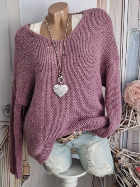 Made in Italy Grobstrickpulli Italy Pullover lila 38-44 Pulli Neu Grobstrick