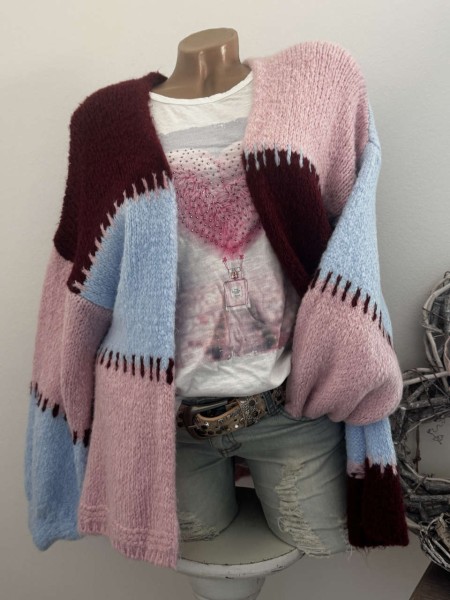 Cardigan Strickjacke Oversized Made in Italy 38-44 Ärmel überschnitten bordeaux/blau/rosa