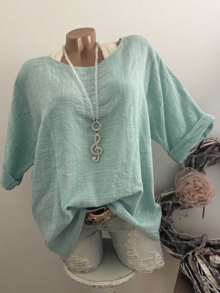 Bluse Tunika mint Musselin Baumwolle Made in Italy Neu 38-44