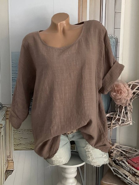 Bluse Tunika Musselin Baumwolle braun Made in Italy Neu 38-42