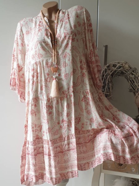 Tunika Kleid Made in Italy Paisley weiss/rosa Dress Sommerkleid 38-42