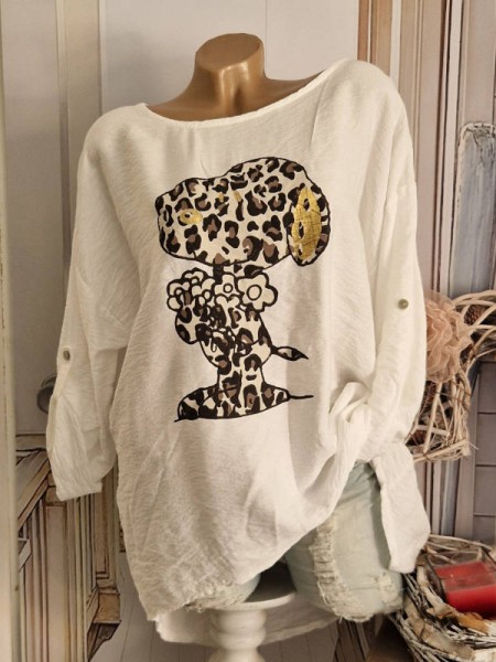 Tunika Turn up Ärmel weiss Vokuhila long Longsleeve Print NEU Made in Italy 40-46