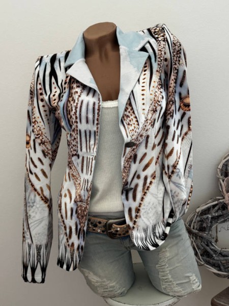 Neu XL 42 Blazer MISSY Kurzblazer Tribe Muster Glitzer Nieten Strass