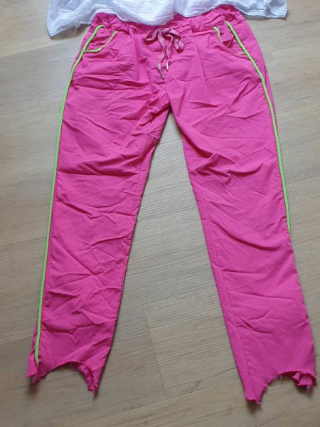 Hose 38-42 Made in Italy Joggpants pink/grün franselige cropped