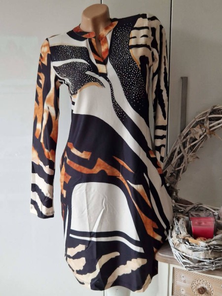 Tunika Kleid L 40 MISSY V-Neck Taschen Animal Look Print Glitzer Nieten