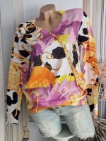 V-Neck MISSY Feinstrickpulli M/L 38 40 Pullover lila weiss gelb orange gemustert Neu Glitzer Strass  V-Neck MISSY Feinstrickpulli M/L 38 40 Pullover lila weiss gelb orange gemustert Neu Glitzer Strass