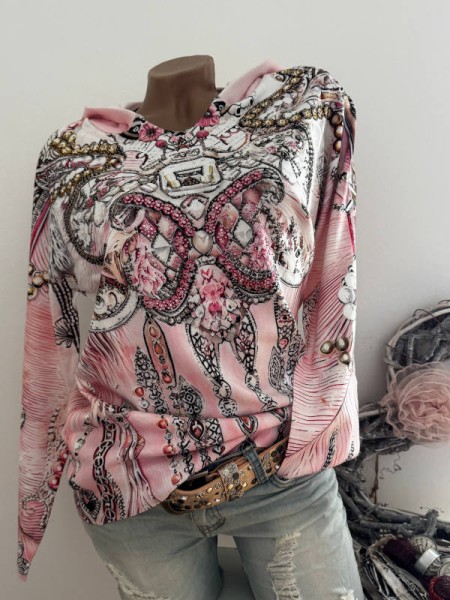 MISSY M/L 38 40 Pullover Kapuzenpulli Hoodie Pulli Neu Feinstrick rosa gemustert
