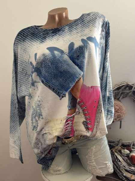 Longsleeve Tunika Glitzer Steinchen 40-44 Sneakers Made in Italy