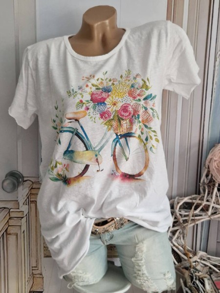 T-Shirt NEU Shirt 36 38 40 42 Blumen Fahrrad Nieten