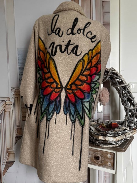 NEU 38-42 Cooler Boucle Mantel beige Print Made in Italy