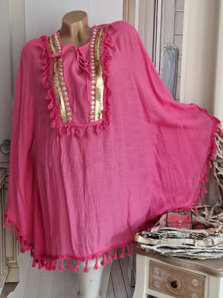 Tunika Bluse 40-46 Überwurf weite Ärmel pink Italy NEU